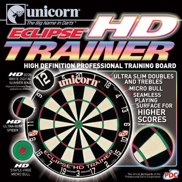 UNICORN ECLIPSE HD TRAINER BRISTLE PDC ENDORSED DARTBOARD BOX